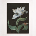 A tulip, a butterfly, and a beetle